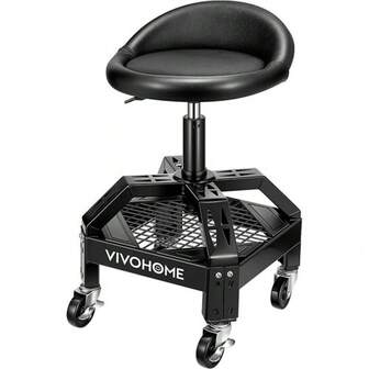 Rolling Garage Stool 300LBS Adjustable Height Mechanic Work Shop/ Casters
