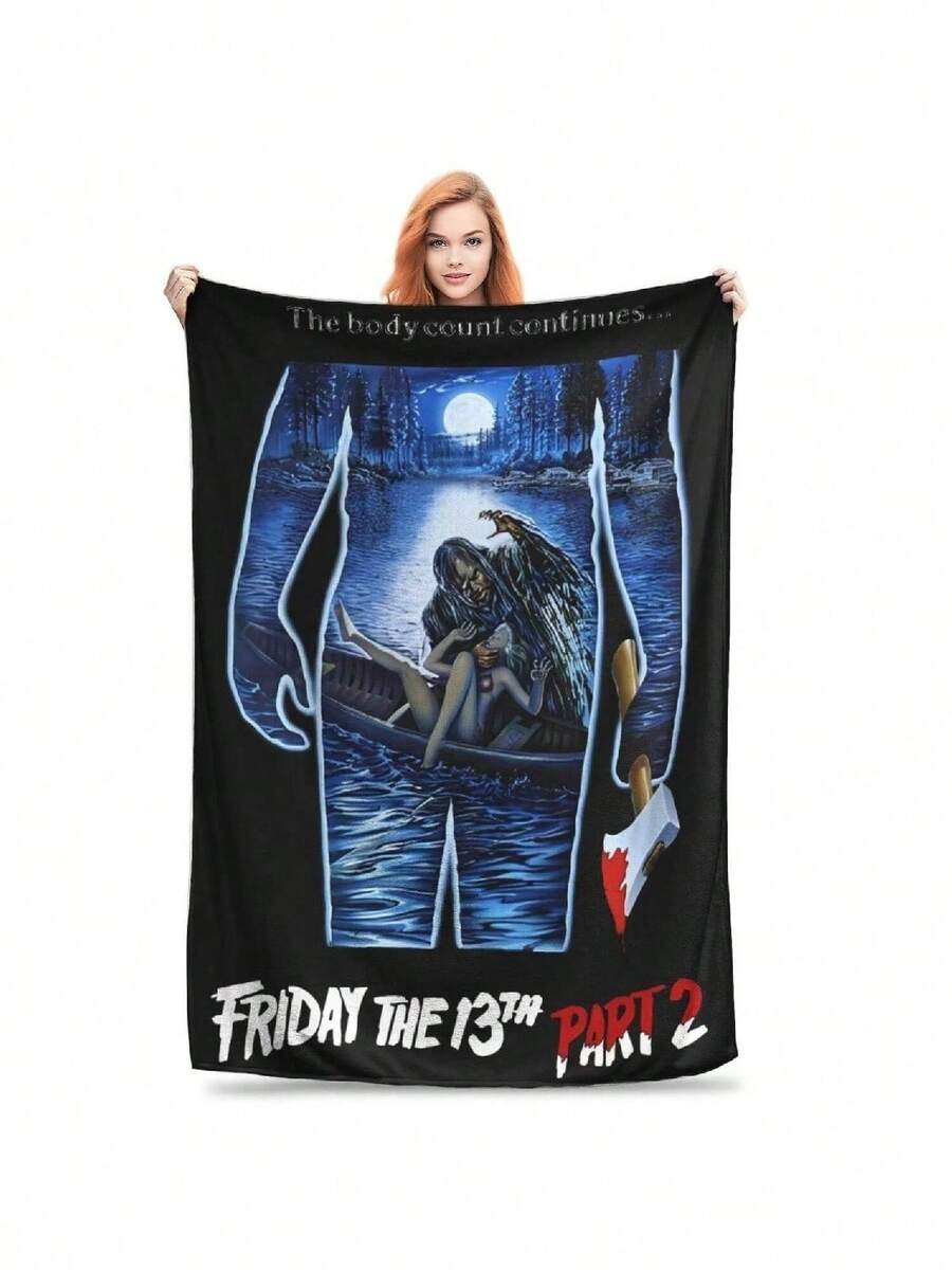 Friday 13th Horror Movie Merch Blanket Cozy Soft  Jason Voorhees  Throw Blankets For Couch 50x60 Multiple Sizes Bedding Throws - Black - View 1
