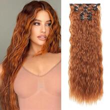Clip In Hair Extensions, 6PCS Curly 24inch Long Synthetic Clip On Hairpiece For Women-Copper Red,CopperRed - 銅紅 - 查看 2