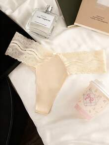 7pack/Set Floral Lace Thong Set Lingerie Seamless Solid Color Lace Patchwork Fashion Thong Panties Contrast Lace Bow Decor Panty Lingerie Bow Tie Thong Briefs Elegant And Comfortable Underwear For Women - 彩色 - 查看 9