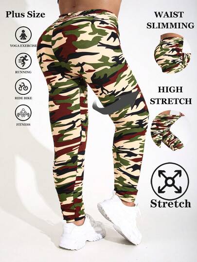 Plus Size Women's Apricot Leggings, Casual & Fashionable For Outdoor Sports & Fitness, Soft, Stretchy, Skinny Pants For Home, Squats, Push-Ups, Yoga