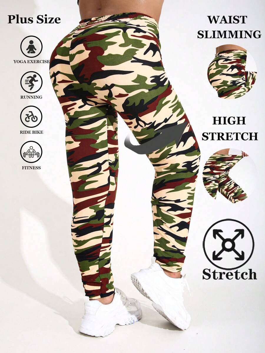 Plus Size Women's Apricot Leggings, Casual & Fashionable For Outdoor Sports & Fitness, Soft, Stretchy, Skinny Pants For Home, Squats, Push-Ups, Yoga - Apricot - View 1