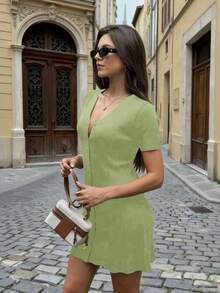 FOR BEAUTY 春夏新款优雅休闲街头风森林美学短款纯色开衫毕业礼服、沙滩装、音乐节轻盈连衣裙，适合狂欢节、新年、情人节等场合。 - 綠色 - 查看 4