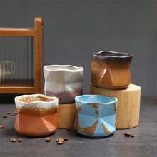Xícara de café expresso vintage de cerâmica grossa, caneca criativa com textura enrugada, xícara de chá de cerâmica, xícara principal, xícara para latte. - Multicolorido - Ver 3