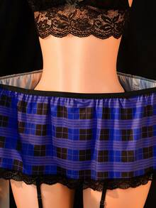 3 piezas Conjunto de lencería sexy para mujer, top de lencería sexy, falda y medias hasta la rodilla, sin mangas con escote profundo y espalda descubierta, atuendo sexy para chica, bikini cover-up, disfraz sexy para fiesta de San Valentín - Azul - Ver 4