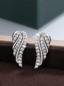 一对优雅的立方氧化锆耳钉，适合女性佩戴，可用于婚礼、订婚、周年纪念、派对、情人节等场合。 - 銀色 - 查看 2