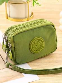 极简复古纯色尼龙钱包，三层拉链设计，男女通用小巧钱包/零钱包/卡包，易于保养，精美礼品。