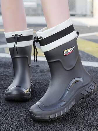 女士时尚中筒雨靴，防滑厚底，耐穿防水，适合户外、厨房、工作等场合。