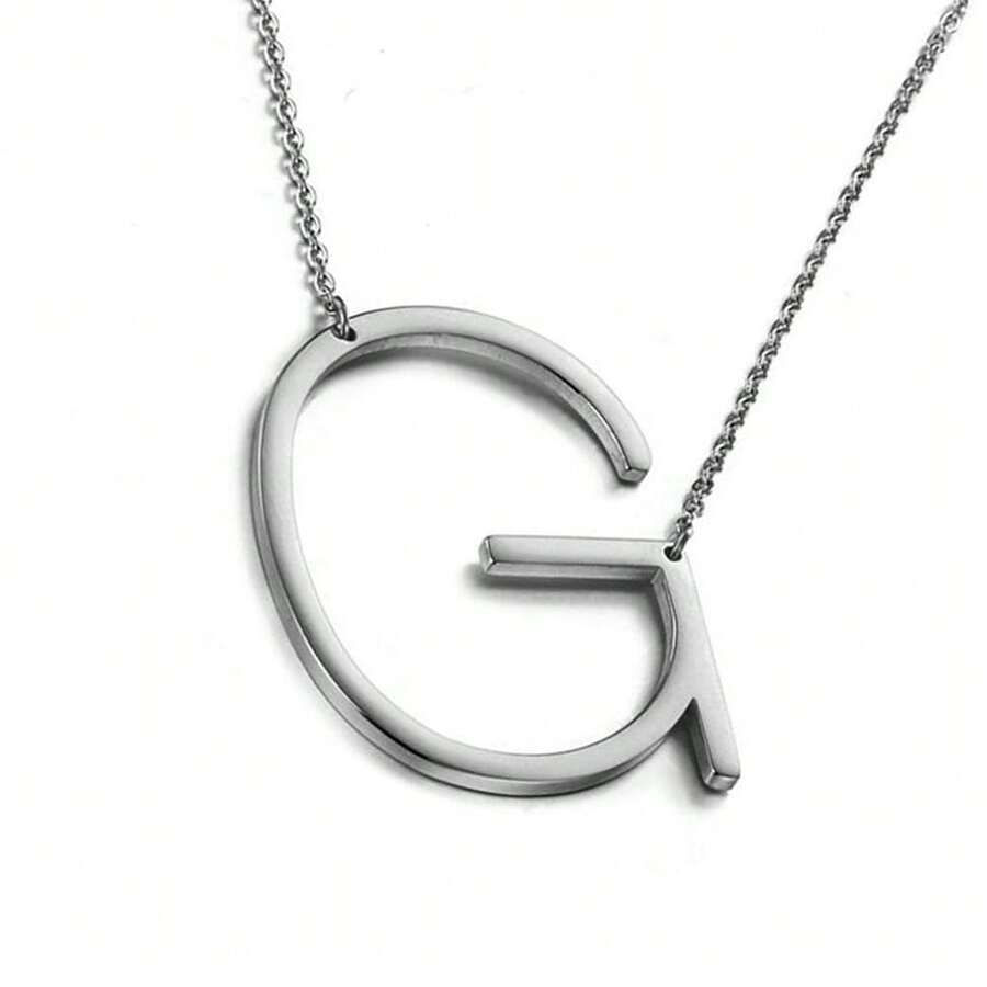 MOMOL Sideways Initial Necklace 18K Gold Plated Stainless Steel Large Big Letters Pendant Necklace Script Name Monogram Necklaces For Women,G - g - 查看 1