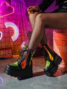 Giày bốt cổ ngắn đế dày phong cách Goth Punk, giày bốt đi xe máy dành cho nữ - màu xanh lá - Xem 1