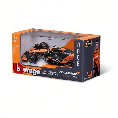 Bburago 1:43  F1 Team MCL38 (Miami GP) (#4 ) - Flat Black/Orange ('24) ('25 Std) - No. 4 - View 1