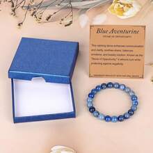 LPBeads Handmade Natural Gemstone Stretch Elastic Bracelet Healing Crystal Round Stone Beads Jewelry Gifts For Women Men,8mm,BlueAventurine - 藍色東陵石 - 查看 3