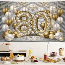 Globo de número 1 de diamante dorado en 2D plano - Decoración para el 80 cumpleaños y aniversario, respaldo de poliéster grande, sin necesidad de electricidad, perfecto para celebraciones interiores/exteriores, globos de cumpleaños - 1 pieza - Ver 3