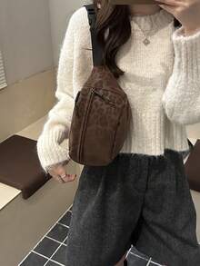 1个大容量豹纹单肩包，时尚斜挎胸包，简约ins风小号邮差包，运动腰包 - 彩色 - 查看 5