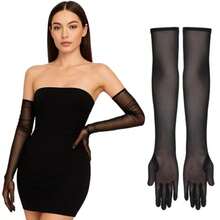 Long Black Sheer Oves Lace Opera Oves Mesh Women Formal Ove Tulle Ove 1920s Accessories Tea Party Accessory Flapper Prom Accessories For Women Bridal Wedding 21.65 Inch