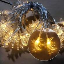 1 pieza de luces LED en forma de luna y estrellas, luz cálida dorada y luces de colores preciosas, iluminación festiva, adecuada para decoración interior, dormitorio, cumpleaños, boda, fiesta, San Valentín, Acción de Gracias, Navidad, regalo de Año Nuevo (pilas AA no incluidas). - Multicolor - Ver 7