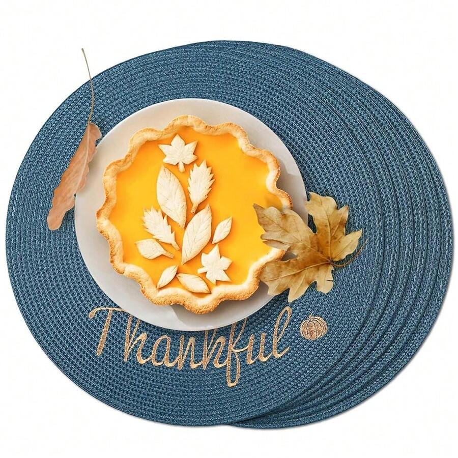 Round Placemats Set Of 6 Table Mats For Than1ks 1giving Tables Washable Non-Slip Place Mats 15 Inch For Fall(Thankful,6pcs),Thankful15inchessetof6 - Thankful15inchessetof6 - View 1