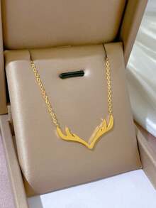 1pc Luxury Stainless Steel V-Shaped Deer Antler Necklace, Suitable For Men And Women, Elegant For Party, Holiday, Daily Wear, Wonderful Gift For Valentine's Day, Birthday - Multicolor - View 6