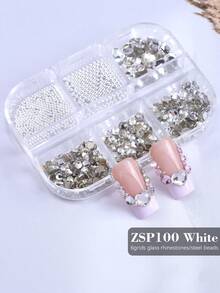 6Grids Kituri de pietre rotunde pentru unghii, alb roz, Heard, pietre din sticlă cu spate plat de 2,5/3/5 mm și mărgele din oțel argintiu, pietre de Ziua Îndrăgostiților cu sclipici AB pentru unghii, pentru meșteșuguri DIY, căni, sticle, pahare, haine, machiaj, unghii, manichiură, brelocuri pentru unghii, pietre prețioase pentru unghii, accesorii pentru unghii, instrumente pentru manichiură