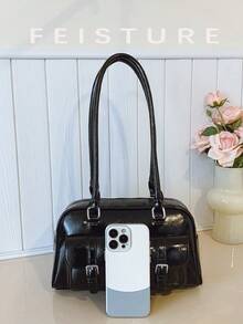 1 chiếc Túi đựng bowling nhiều ngăn bằng da PU trơn màu FEISTURE, Túi đeo vai/dưới cánh tay có mặt dây chuyền dành cho nữ, Thích hợp để mua sắm, hẹn hò, làm quà tặng cho phụ nữ, Thích hợp cho các bé gái tuổi teen, sinh viên đại học, người mới bắt đầu và nhân viên văn phòng, Thích hợp cho văn phòng, trường học, công việc, đi làm - màu đen - Xem 3