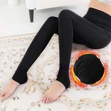 Pantys gruesos y cálidos para mujeres, medias de terciopelo perlado con pies, pantalones de una pieza para otoño e invierno, clima frío, regalo de Navidad - Negro-9 puntos - Ver 1