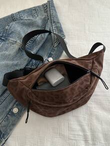 1个大容量豹纹单肩包，时尚斜挎胸包，简约ins风小号邮差包，运动腰包 - 彩色 - 查看 12