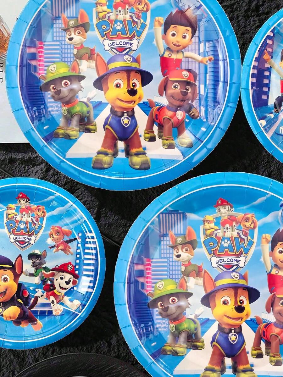Party Decor Paw Patrol Cartoon Blue Theme Party Tableware Set (Paper Cups/Plates/Cake Dishes/Dessert Plates) - Party Supplies Disposable Party Decorations For Christmas/Birthday Celebration - Multicolor - View 1