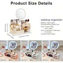 Makeup Organizer With Rechargeable MirrorMakeup Brush Holder With 2 Drawers Skincare And Cosmetics Organizer Countertop Large Capacity Cosmetic Display Case For Vanity Bedroom Bathroom Cream - Cream - View 3