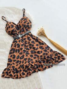 Short Ruffled Dress With Elastic Buttons At The Back Printed Summer