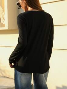 Disney Minnie Mouse Series Graphic Print Casual Long Sleeve T-Shirt, Stretchy, Opaque, Easy Care Fabric, Suitable For Everyday Wear - Black - View 4