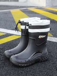 Women's Fashion Mid-Calf Rain Boots, Non-Slip Thick Sole Durable Waterproof Boots For Outdoor, Kitchen, Work - Black - View 2