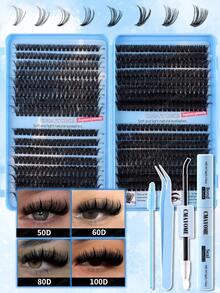 640/200pcs D-Shaped Segmented False Eyelashes, 10D+20D+30D+40D+50D+60D+80D+100D Mixed Length, Thick & Natural Black Individual Lashes, DIY Home Kit. Thickened Design, Easy For Beginners. Long-Lasting & Comfortable, Suitable For Party, Gathering, Travel, Etc. 8-18mm Mixed Length - 藍色 - 查看 5