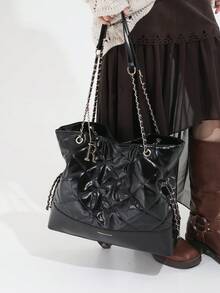 Large Bag Chain Fashion Bag 2025 New High-End Single Shoulder Large Capacity Handbag Commuter Tote Bag - Black - View 4