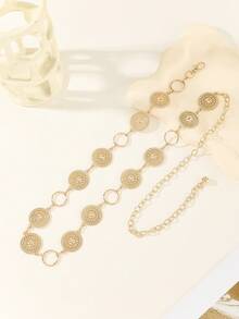 1件装女士波西米亚风高端镂空圆形金属腰链，可装饰连衣裙、衬衫，适合秋季、万圣节等场合。