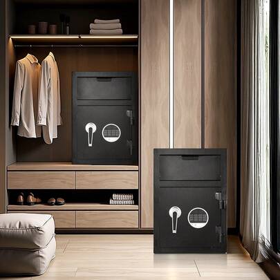 1.2 Cubic Feet Drop Sa Fe, Large Capacity Front Drop Slot Sa Fe Box With Digital Keypad, Heavy Duty 2 Tiers Cash Depository Box With Spare Keys For Cash, Bank Slip, Jewelry, Document, Bill, Black