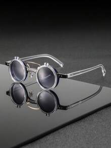 一副男士复古塑料圆形翻盖时尚眼镜，优雅简约的街头风格，适合散步、公园、野餐、聚会等多种场合。 - 彩色 - 查看 12