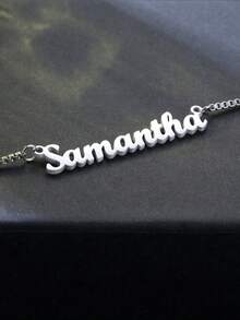1pc Customized Personalized Name Necklace, Stainless Steel Material, Box Chain Necklace, Fashionable And Simple Design Women's Jewelry, Christmas Gift - Multicolor - View 7
