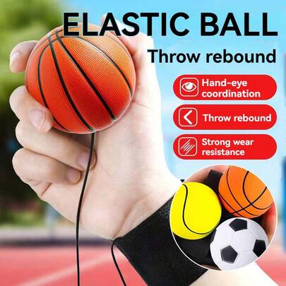 2/4 st studsboll med handledsrem (fotboll/basket/baseboll/tennis) hand-öga-koordinationsträning, handledsstärkande, hållbar handkastboll för reaktionsträning, utomhussporter och fitness för människor, fitness inomhusleksaker perfekta för karnevaler, på elastiskt snöre för handledsövning eller lek, sportpresentfest