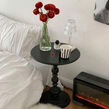 Metal Round Side Table Vintage End Table Small Accent Pedestal Table Nightstand - Black - View 6