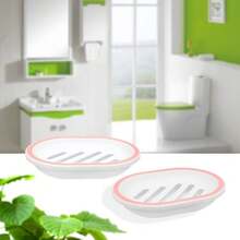 Paquete de 2 jaboneras para ducha, fregadero, tina, soporte ovalado de plástico blanco con desagüe, fácil de limpiar, duradero - Rosa - Ver 9