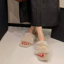 2025 Nuevas Sandalias Planas Versátiles de Piel Sintética para Otoño/Invierno, para Uso Exterior, con Hebilla Metálica y Punta Cuadrada para Mujer - Beis - Ver 4