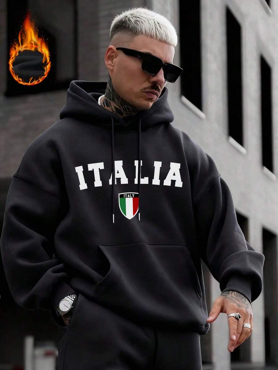 Áo hoodie nam dáng rộng có túi kangaroo kiểu Ý hiệu Zrgoth, thích hợp cho mùa Thu/Đông. - màu đen - Xem 1