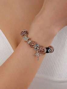 1pc New Leopard & Snake Bone Pattern Cross & Star Pendant Bracelet, Suitable For Daily Wear & Holiday Gift JWO5 - Nhiều màu - Xem 5