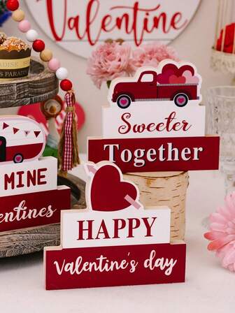 1pc Three-Layer Valentine's Day Decorative Items, Wooden Home Decor Handicrafts, Valentine's Day Tabletop And Dining Table Atmosphere Decor, Suitable For Room Decoration, Valentine's Day Gifts, Valentine's Day Decor, Valentine's Day Parties