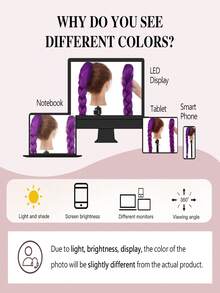 28-Inch Long Purple Synthetic Fiber Braided Wig With Clip-On Ponytail, Suitable For Cosplay, Halloween And Christmas