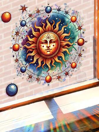 1 st islamiska solrosor retrostil sol måne stjärna väggklistermärken - PVC självhäftande väggklistermärken lämpliga för glasdekoration i vardagsrum, sovrum, sovrum etc., Ramadan festivaldekoration väggklistermärken, lämpliga för släta ytor