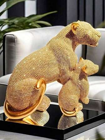 奢华金/银豹雕塑，现代家居装饰豹雕像，时尚猎豹雕像，适合客厅、办公室、书架和桌面的艺术动物装饰，非常适合婚礼艺术装饰、母亲节礼物