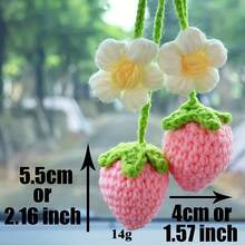 Handmade Strawberry Car Ornament - A Red And White Fruit Decoration With Green Leaves. Can Be Used As A Crochet Bookmark, Bag Charm, Or Home/Car Decoration. A Lovely Kitchen Or Car Accessory, A Gift For Women, A Strawberry Decoration, A Home Decor, Full Of Imaginative Design, Fine Stitches, Suitable For Diy Enthusiasts, Soft Yarn, Perfect For Craft Lovers. - Multicolor - View 7