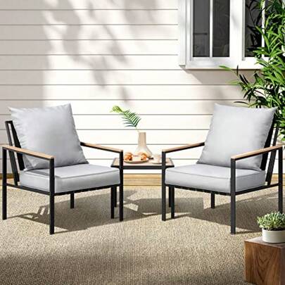 Outdoor Bistro Set Steel Patio Furniture Table And Chairs Black