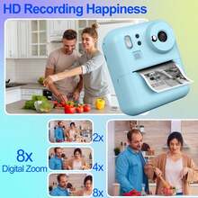 Unisex Sofort-Muster Digitalkamera, schnelle Fotoausgabe, 1080P Ultra HD Fotografie, leicht & tragbar, Hochauflösende Videoaufnahme, 8x optischer Zoom mit Bildstabilisator, Timer-Aufnahme, inklusive 3 Rollen Druckerpapier, ideales Geschenk zu Weihnachten, Geburtstag, Valentinstag, Partys usw. - Kreatives Geschenk für Paare, Freunde, Familie - Blau (1300mAh wiederaufladbarer Akku) - ZSK-CA02 - Übersicht 12